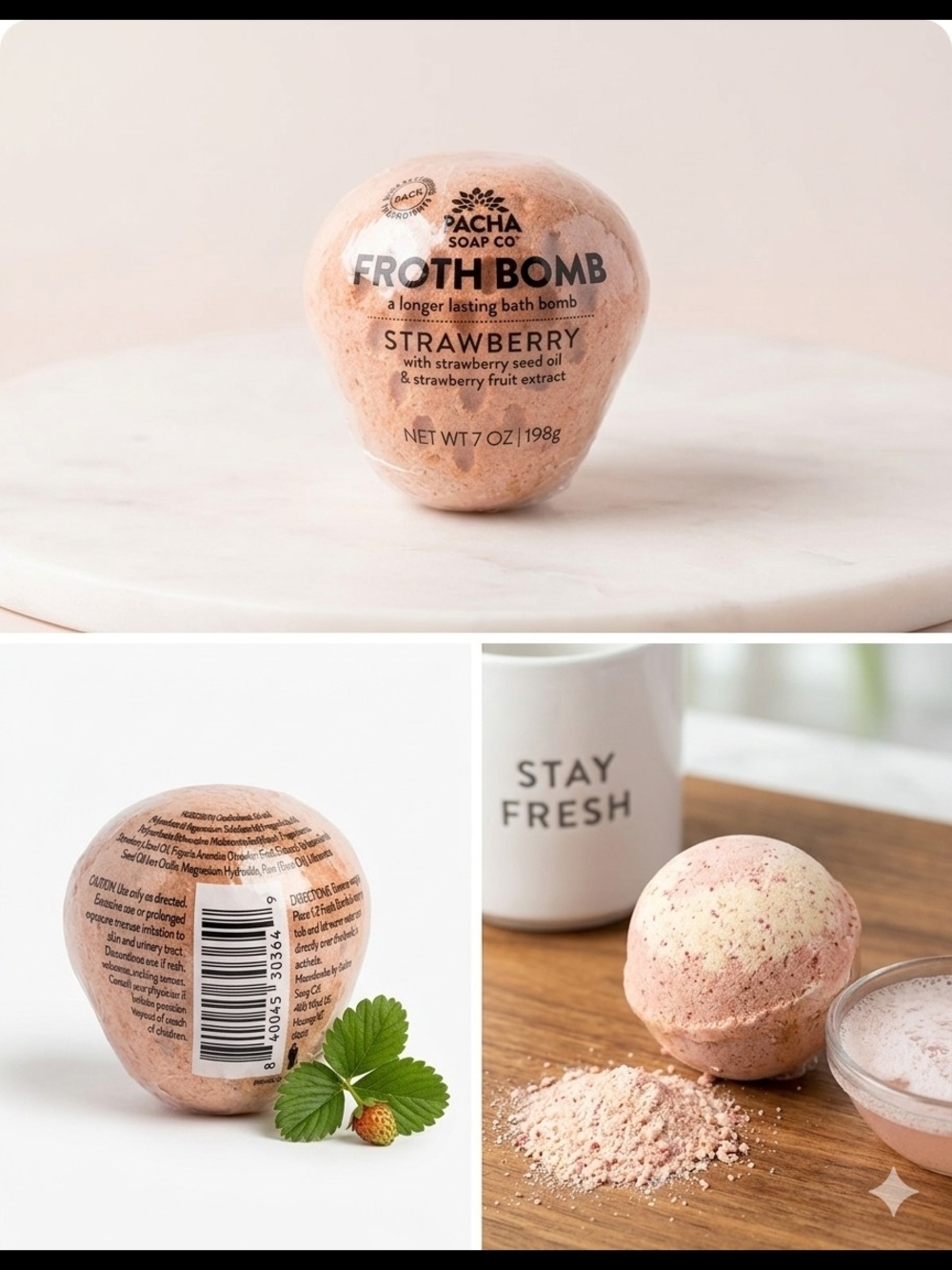 Pacha Soap Co. Strawberry Froth Bomb – Large 7 oz, Brand New & Sealed (D)